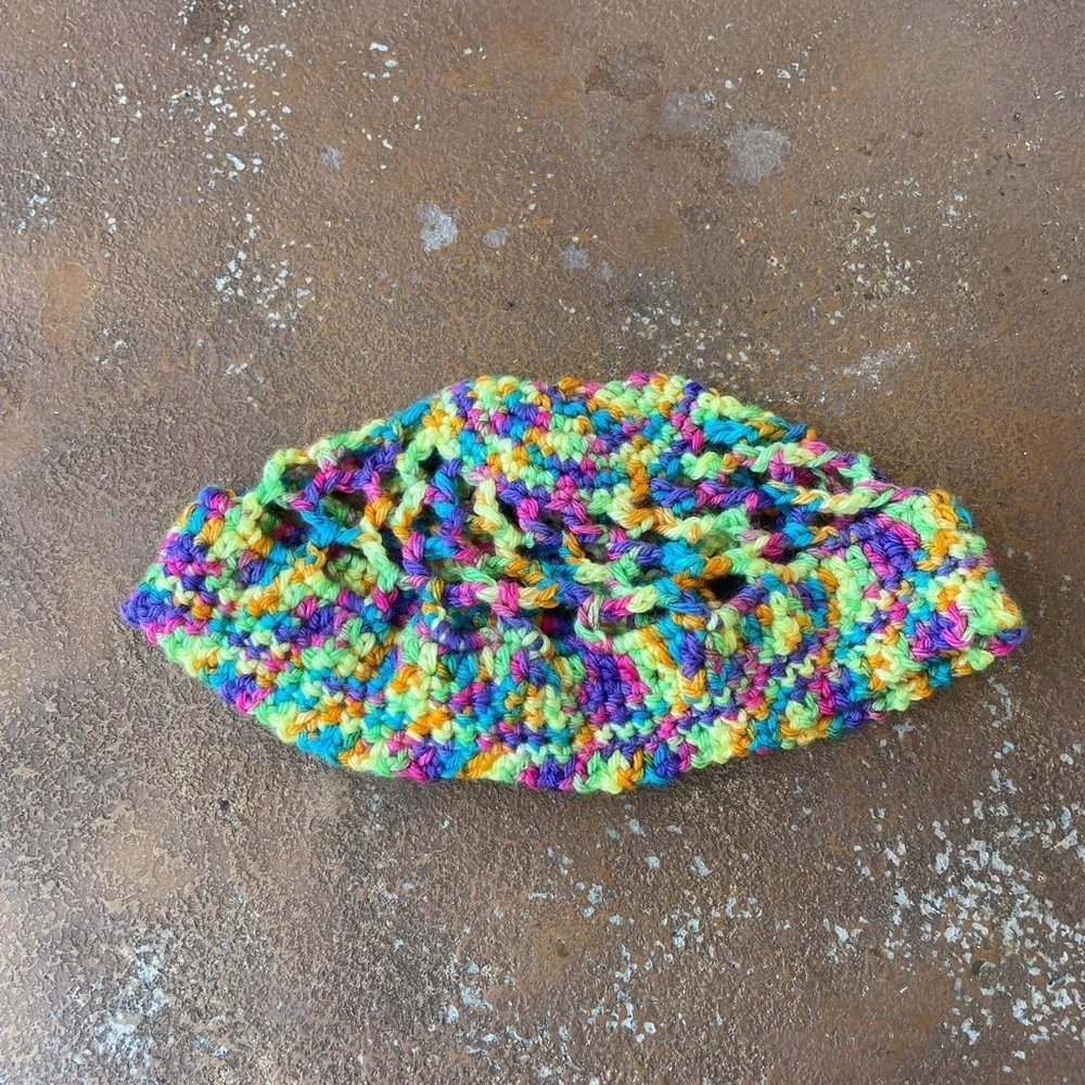 Handmade knit colorful top beanie